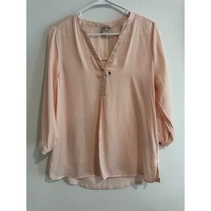 Dolan Left Coast Collection Mixed Media Blouse Womens Small Peach 3/4 Sleeve